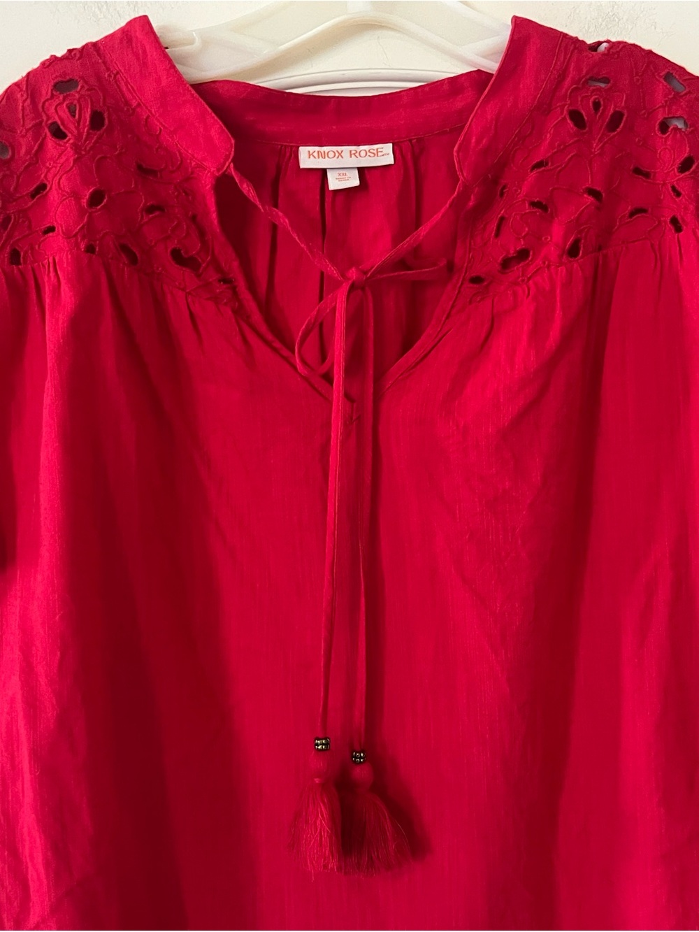 Knox Rose Vibrant Rayon/Cotton Blend Red Blouse with Tassels Size XXL - Picture 6 of 15